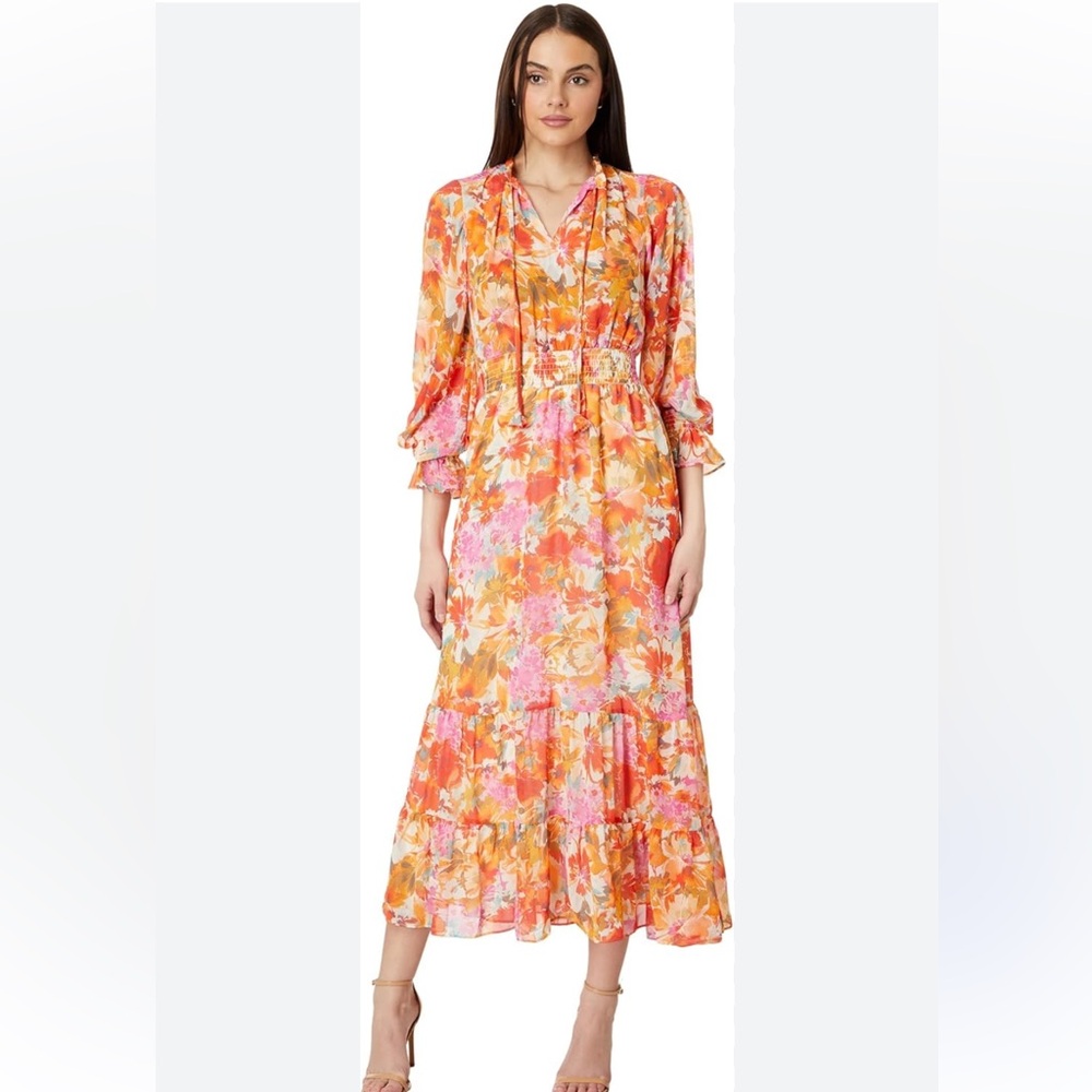 Vince Camuto Womens Long Sleeve Maxi Dress with Smocked